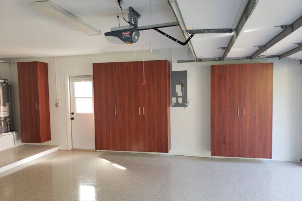 Woodgrain garage cabinets