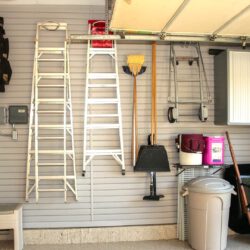 Slatwall systems helps keep ladders and other equipment out of the way.