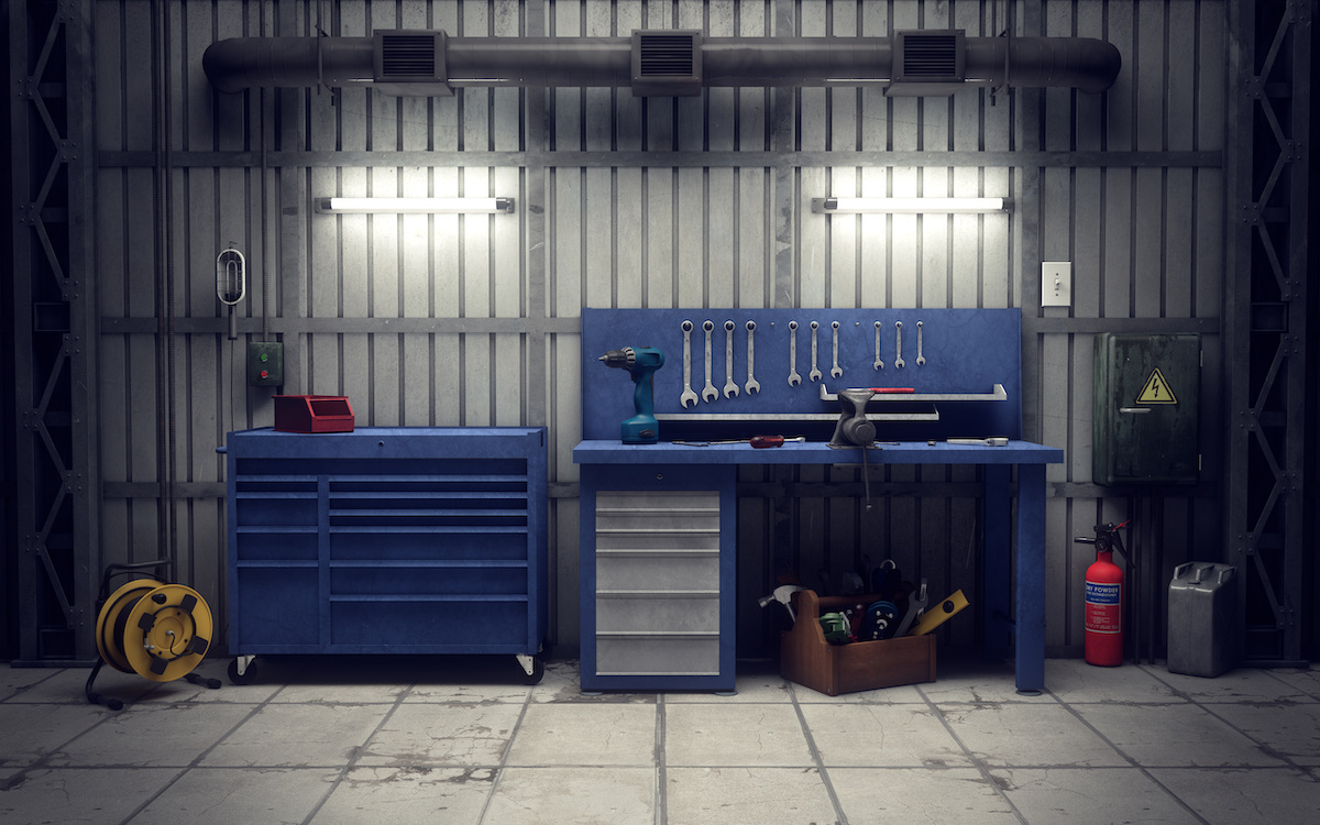 Pegboard tool storage on a garage
- Panel systems are a bit more complex. They consist of panels with slots that can hold hooks, bins, and shelves. They’re a good choice if you have a lot of tools to store.
![wall storage for your garage